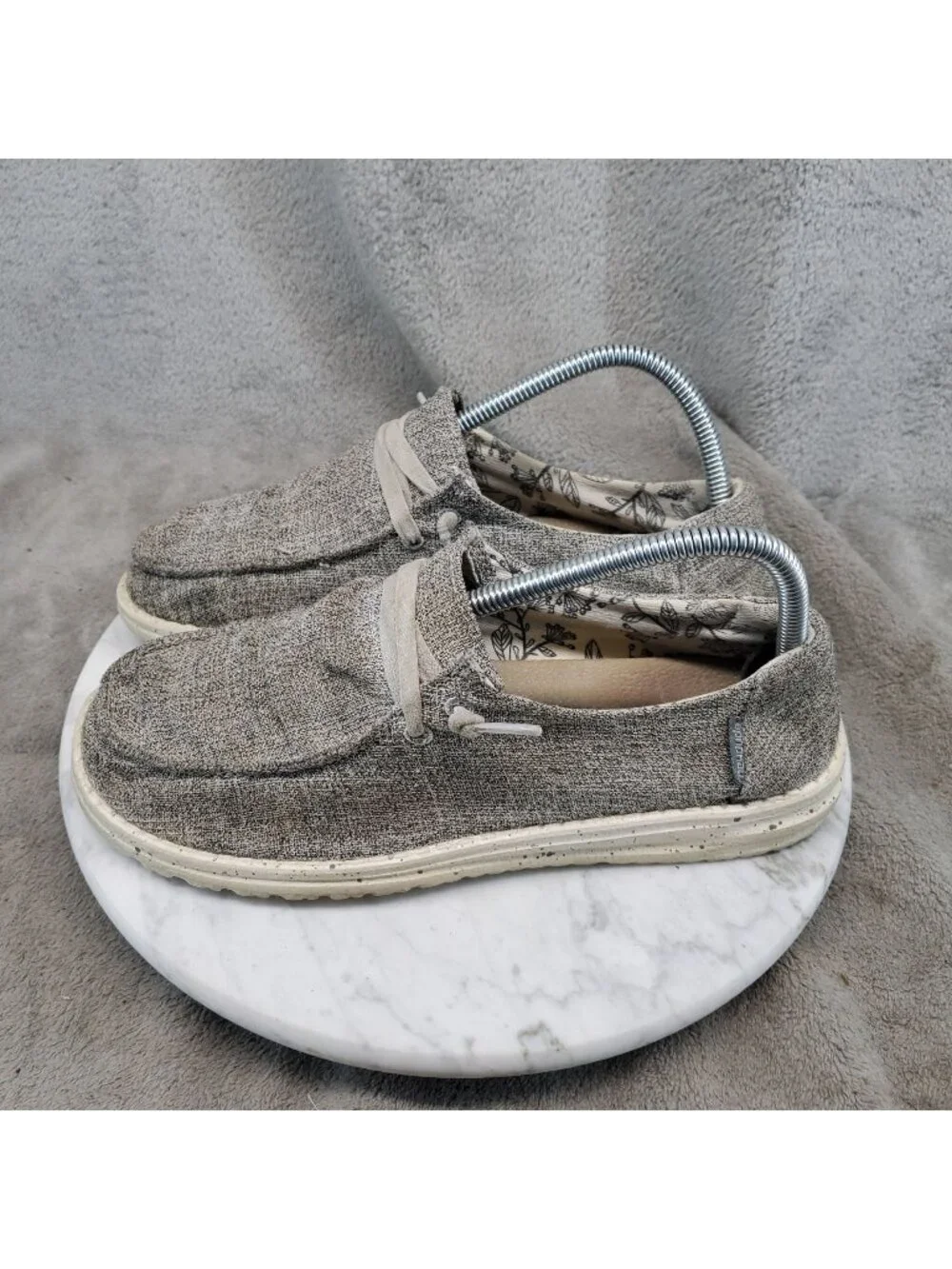 Hey Dude Shoes Womens Size 8 Gray Iron Wendy Linen Textile Slip On Loafer *Read*